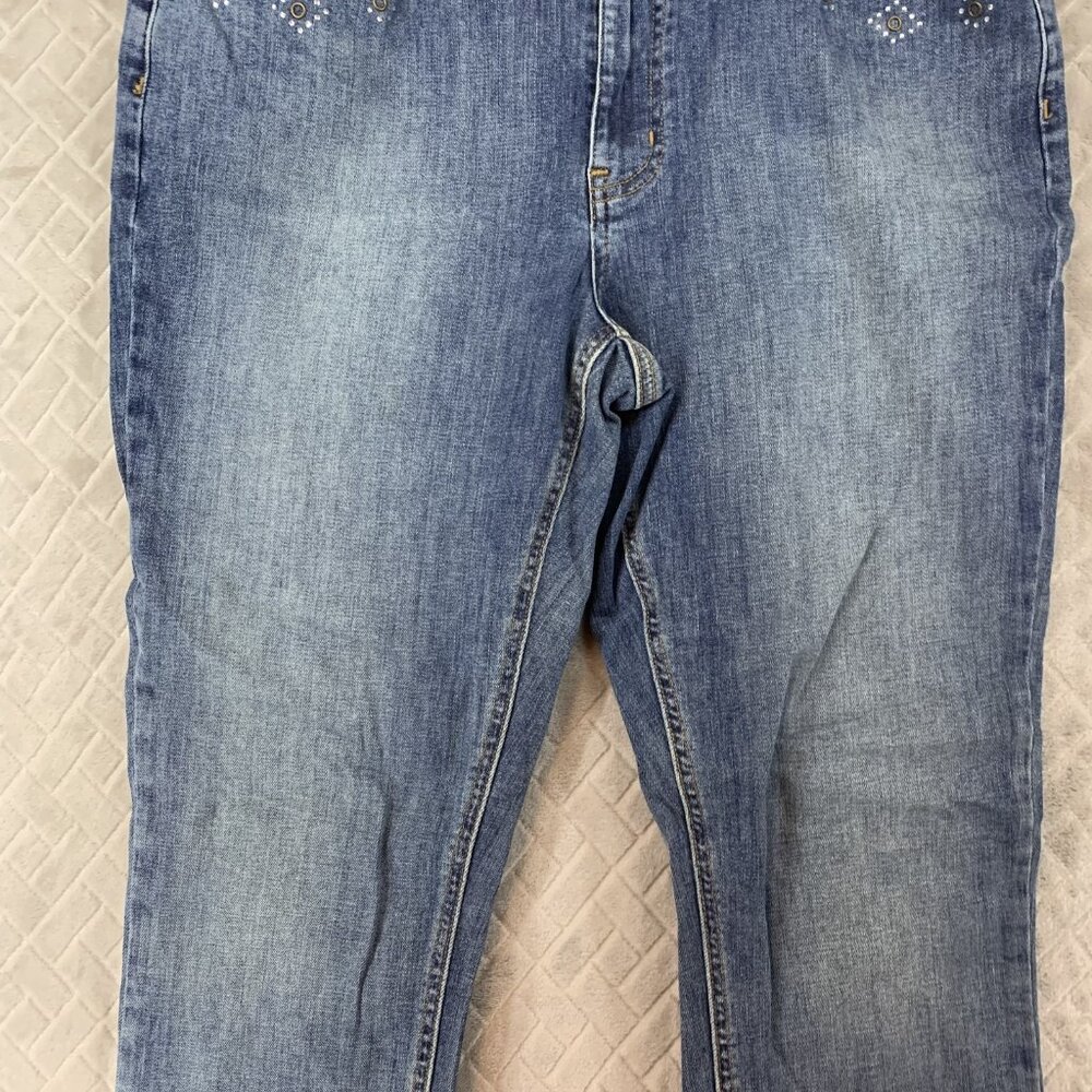 Canyon Retreat Womens 14 Denim Jeans Blue Skinny Rhinestone High Rise Stretch - Picture 3 of 15